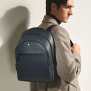 Zaino Montblanc Medio con 3 Compartimenti in Pelle Sartorial, colore Tweed Blu - 220335
