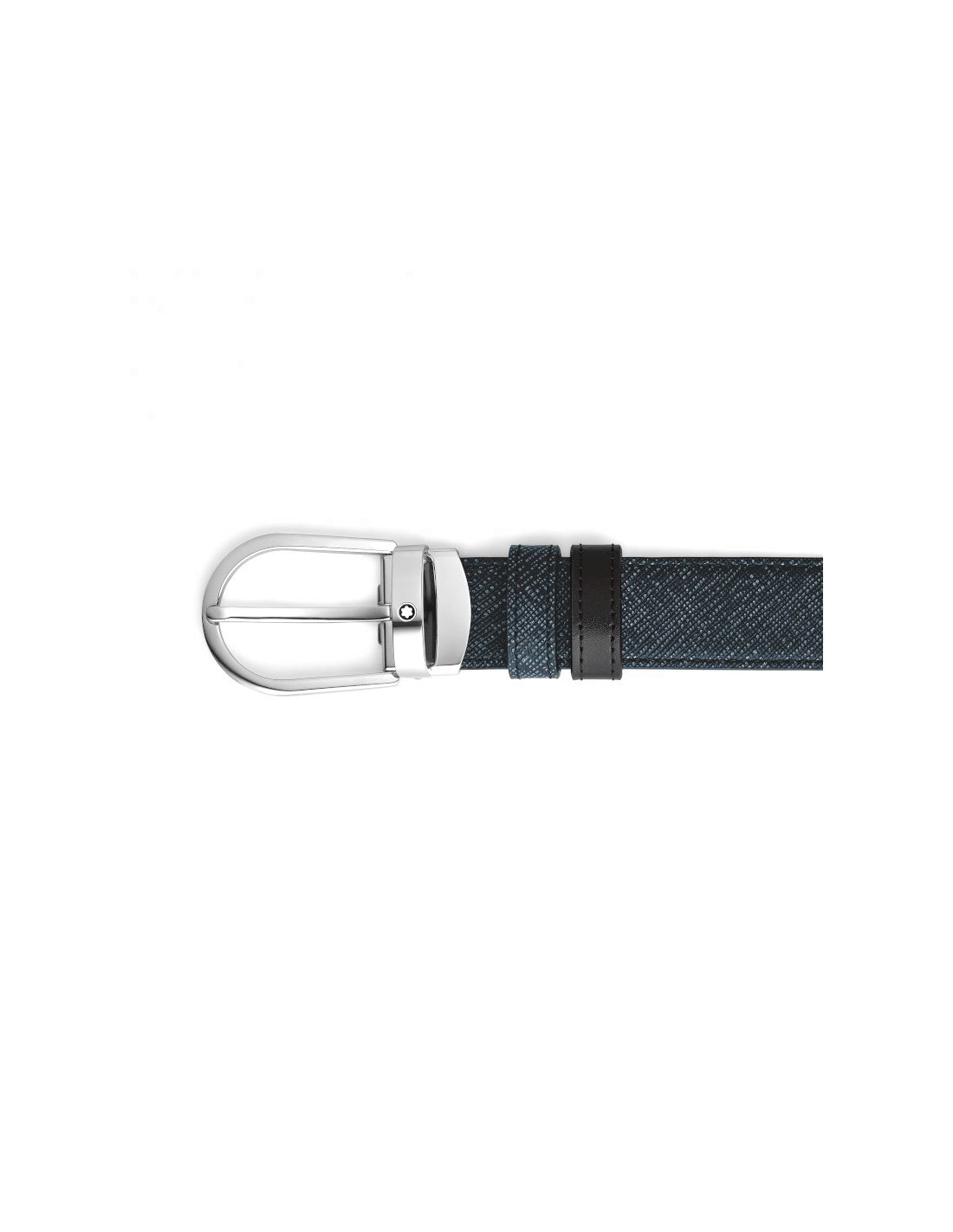 CINTURA MONTBLANC in Pelle Reversibile Tweed Blue/Nero con Fibbia a Ferro di Cavallo 30 mm - 220965