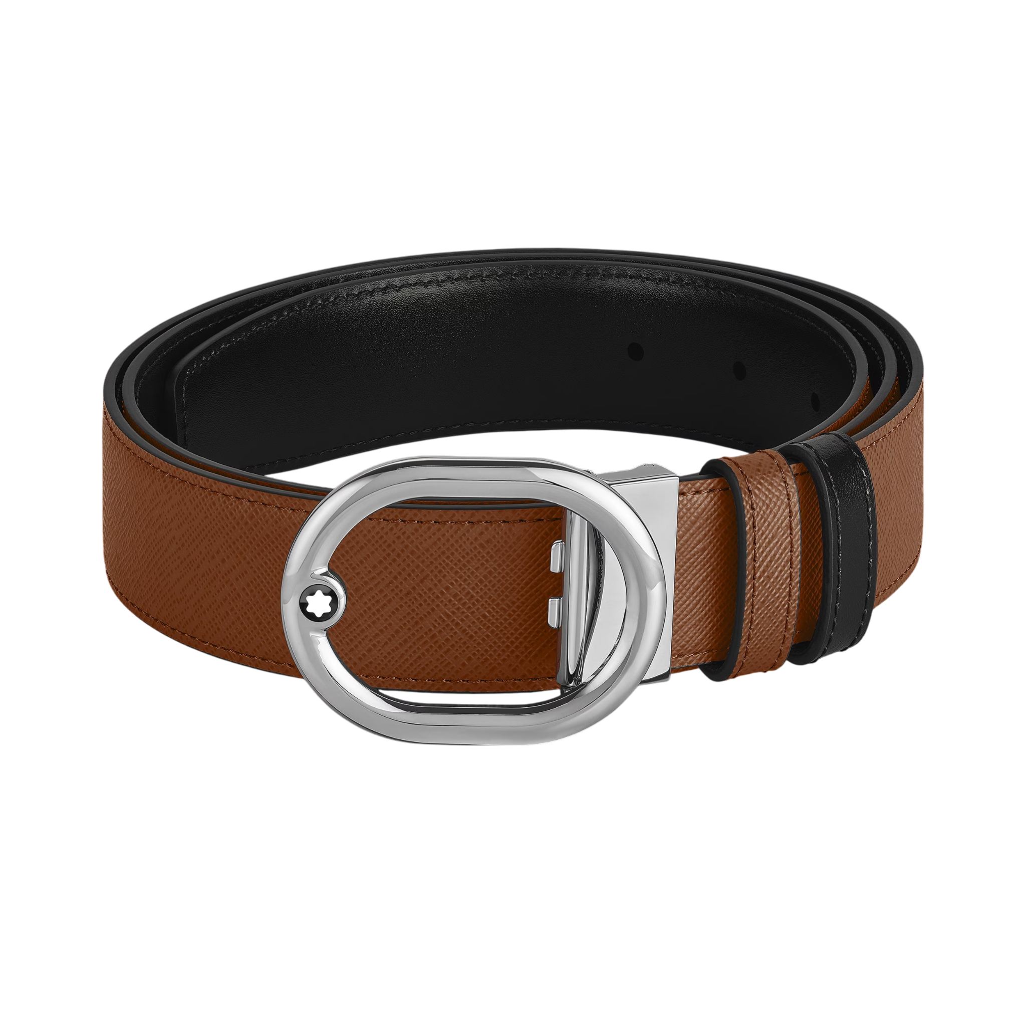 CINTURA MONTBLANC reversibile L’Ovale 35 mm in pelle fulvo/nera con fibbia - 221024