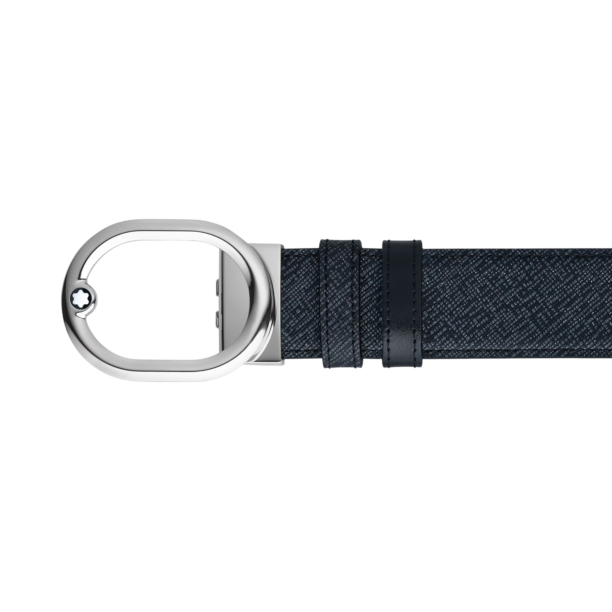CINTURA MONTBLANC reversibile L’Ovale 35 mm in pelle blu tweed/nera con fibbia - 221025