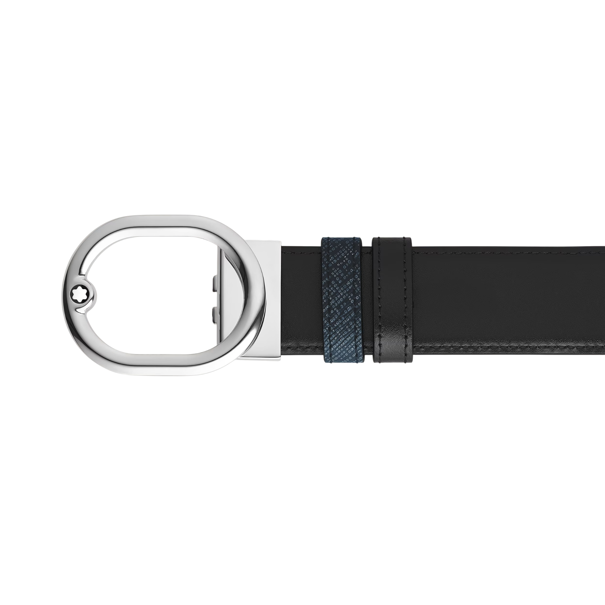 CINTURA MONTBLANC reversibile L’Ovale 35 mm in pelle blu tweed/nera con fibbia - 221025