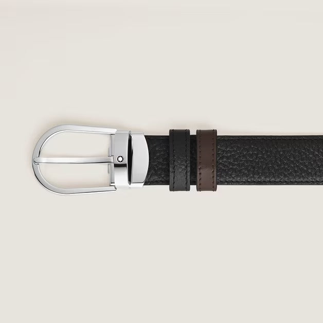 CINTURA MONTBLANC Reversibile 30 mm A Ferro di Cavallo in Pelle Granulata, colore granulato nero e liscio ebano - 222151