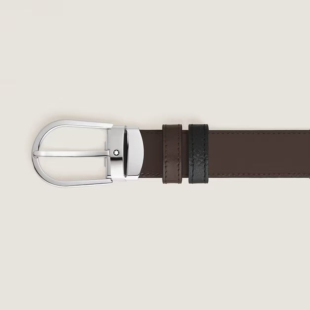 CINTURA MONTBLANC Reversibile 30 mm A Ferro di Cavallo in Pelle Granulata, colore granulato nero e liscio ebano - 222151