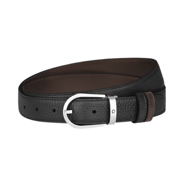 CINTURA MONTBLANC Reversibile 30 mm A Ferro di Cavallo in Pelle Granulata, colore granulato nero e liscio ebano - 222151