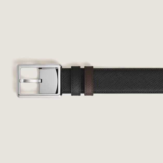 Cintura Montblanc Reversibile 30 mm Rettangolare in Pelle Sartorial, colore goffrato nero e ebano - 222193