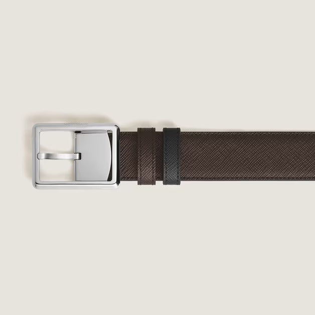 Cintura Montblanc Reversibile 30 mm Rettangolare in Pelle Sartorial, colore goffrato nero e ebano - 222193