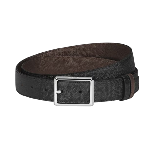 Cintura Montblanc Reversibile 30 mm Rettangolare in Pelle Sartorial, colore goffrato nero e ebano - 222193