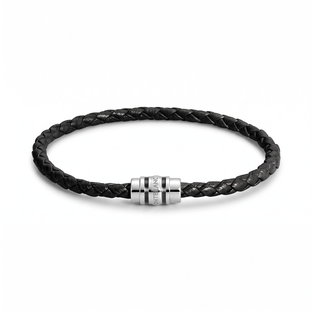 Bracciale Montblanc Con Chiusura a 3 Anelli in Pelle con Grana, colore nero - 222758