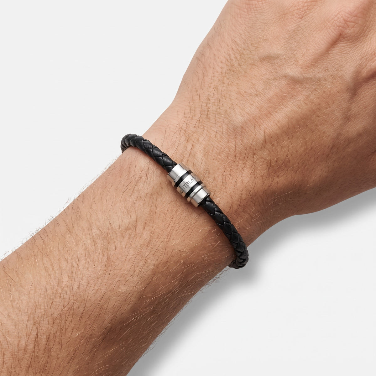 Bracciale Montblanc Con Chiusura a 3 Anelli in Pelle con Grana, colore nero - 222758