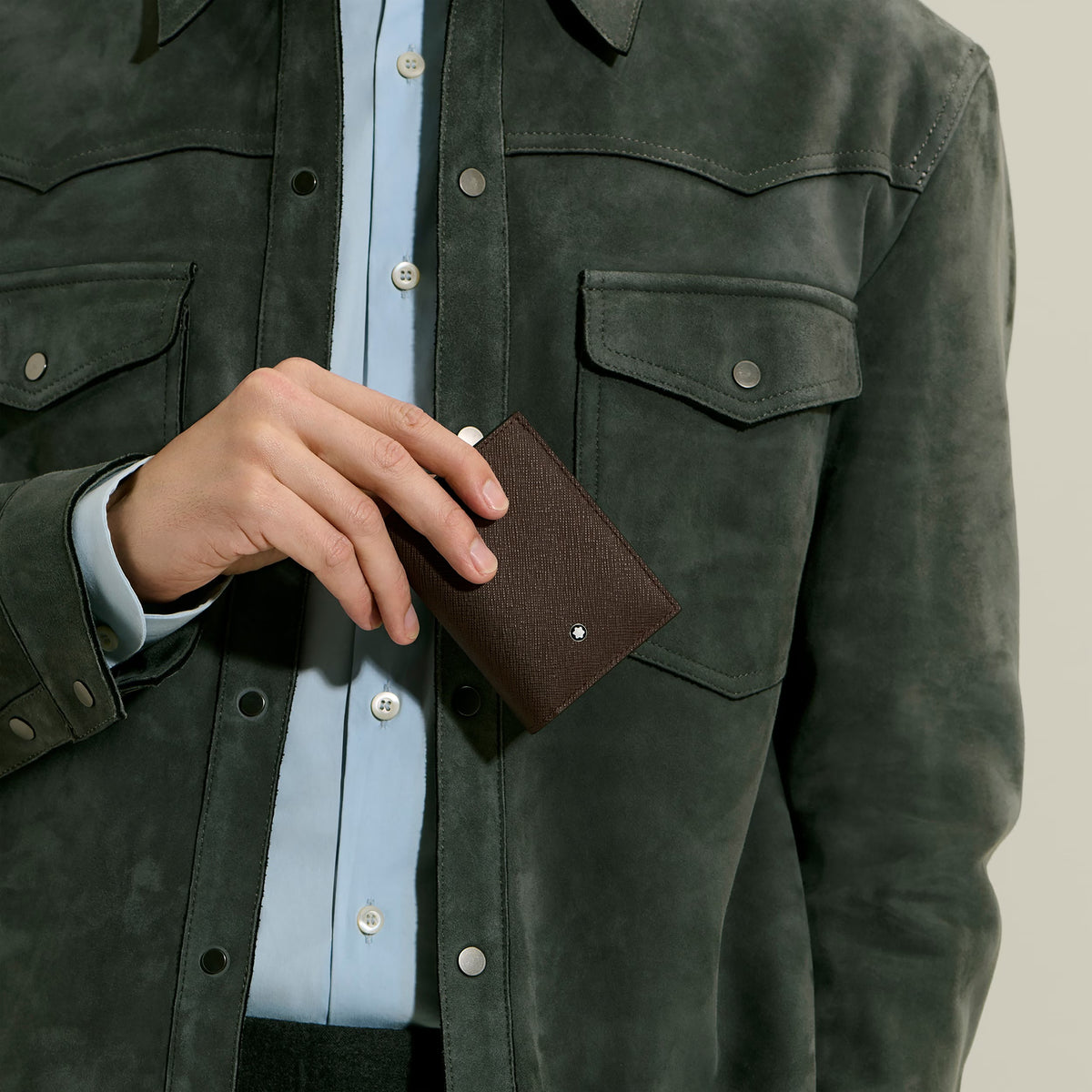 Portafoglio Montblanc Mini 4 Tasche in Pelle Sartorial, colore ebony - 222989