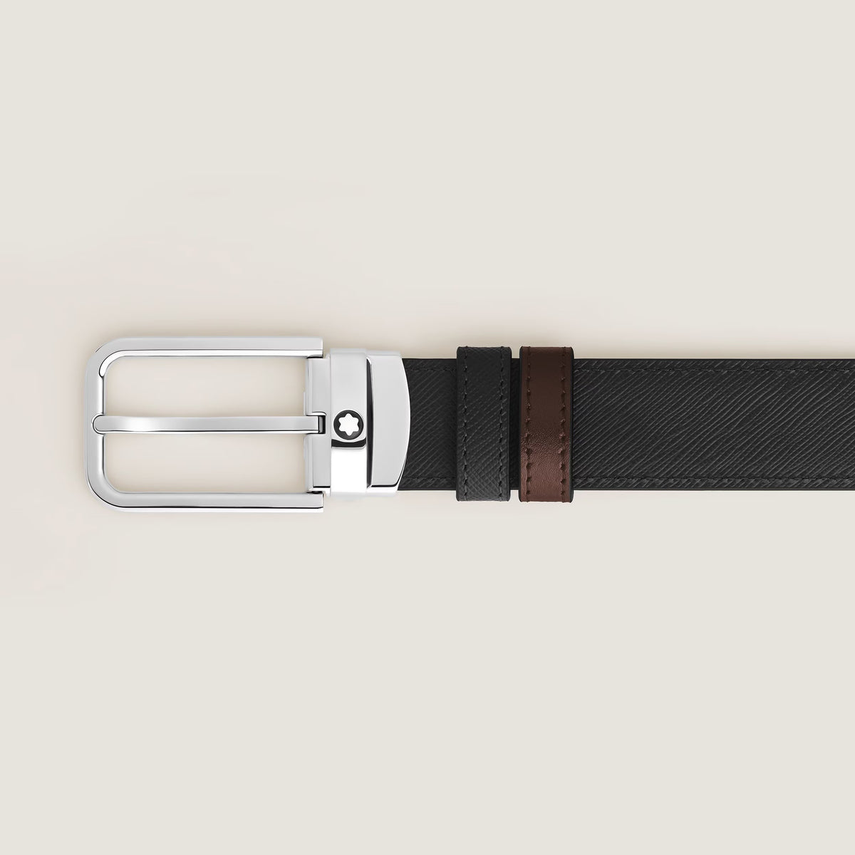 Cintura Montblanc Reversibile 30 mm in Pelle Sartorial con Fibbia Rettangolare, colore Nero/Ebano - 223413