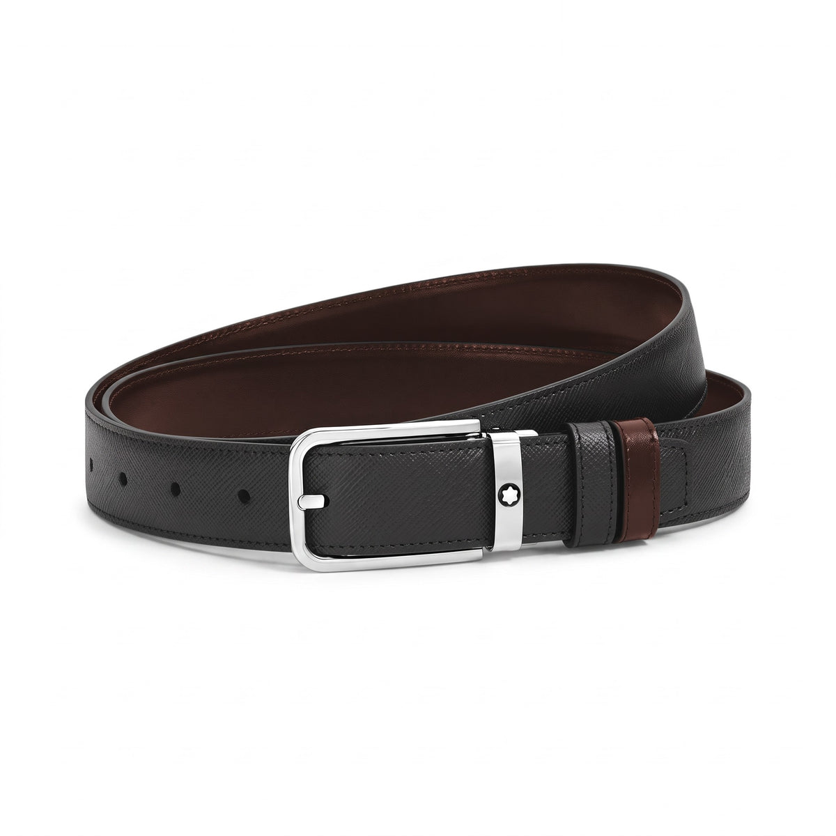 Cintura Montblanc Reversibile 30 mm in Pelle Sartorial con Fibbia Rettangolare, colore Nero/Ebano - 223413