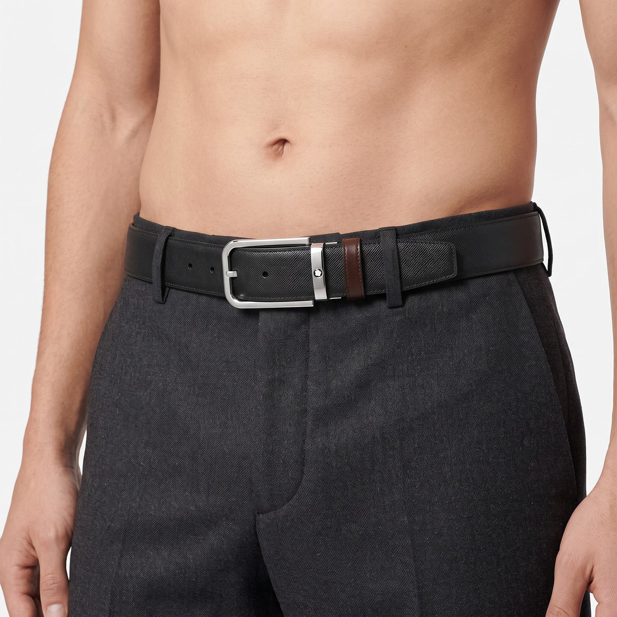 Cintura Montblanc Reversibile 35 mm in Pelle Sartorial con Fibbia Rettangolare, colore Nero/Ebano - 223415
