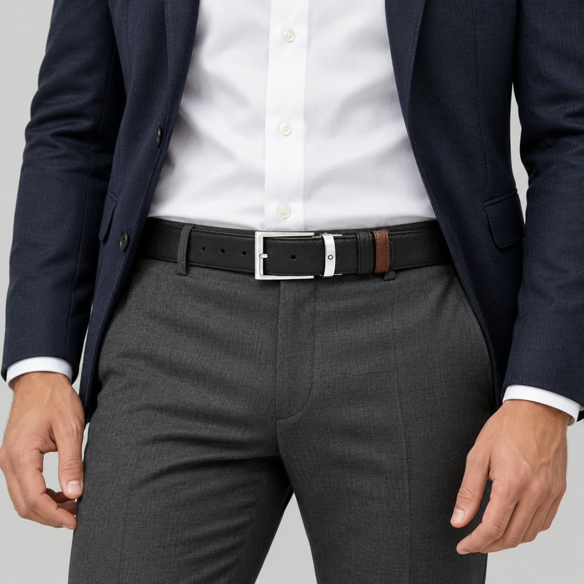 Cintura Montblanc Sartorial Reversibile Nera Marrone Rettangolare - 223964