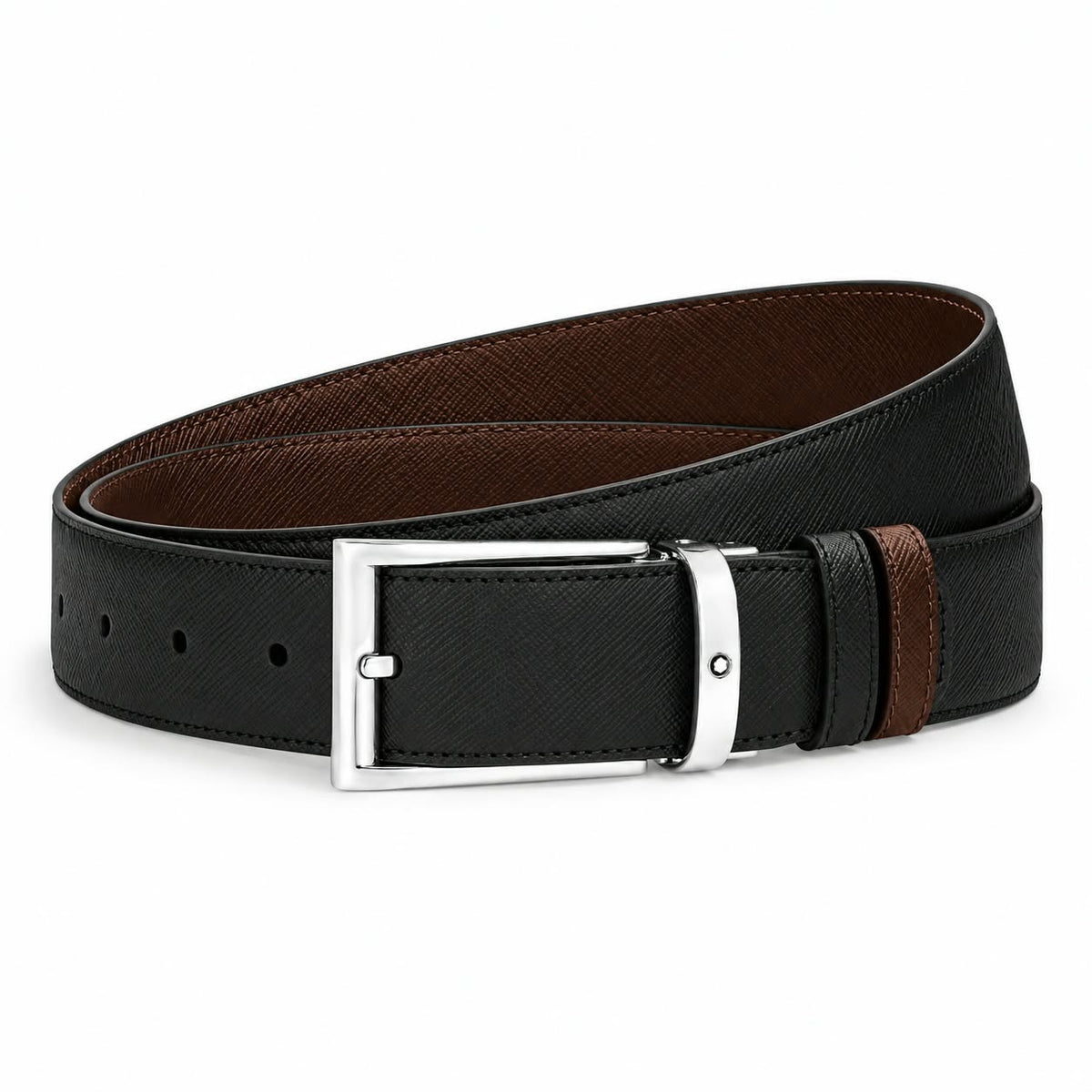 Cintura Montblanc Sartorial Reversibile Nera Marrone Rettangolare - 223964