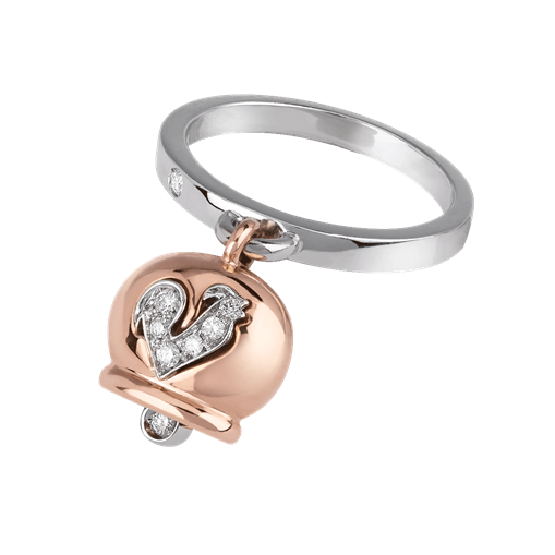 Anello Chantecler Campanella in oro rosa 18Kt, diamanti e gallo in pavé di diamanti - 23897