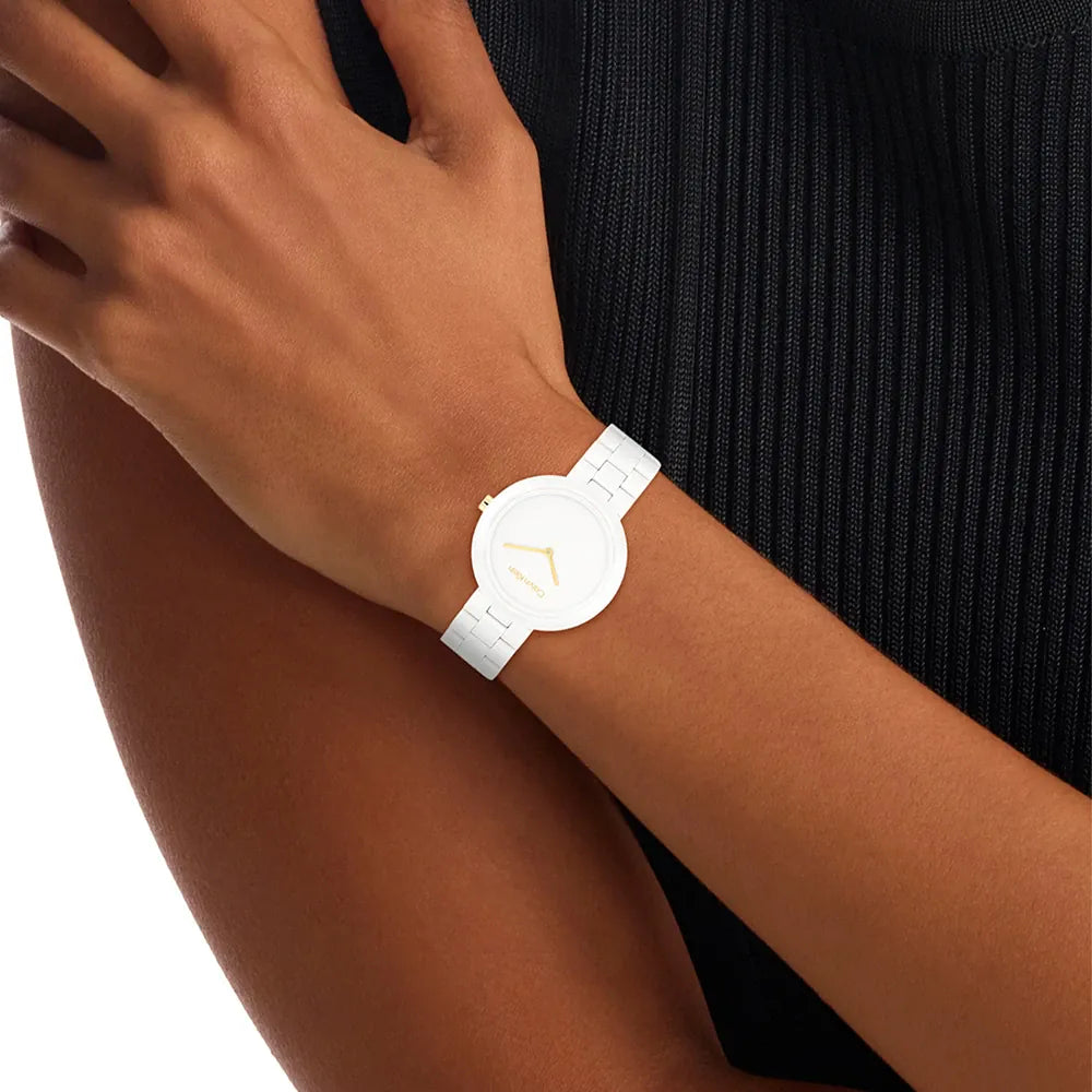 Orologio Calvin Klein minimalista in ceramica bianca, 34mm - 25100072