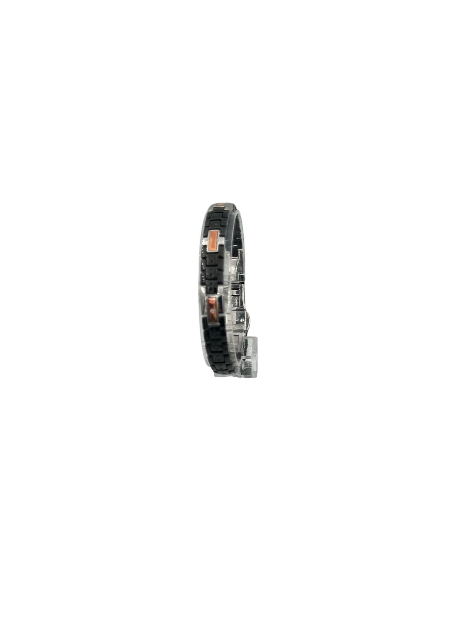 Bracciale Baraka' Collezione "Kabala" in ceramica nera, acciaio, dettagli oro rosa 18kt e  diamante centrale - BR214203