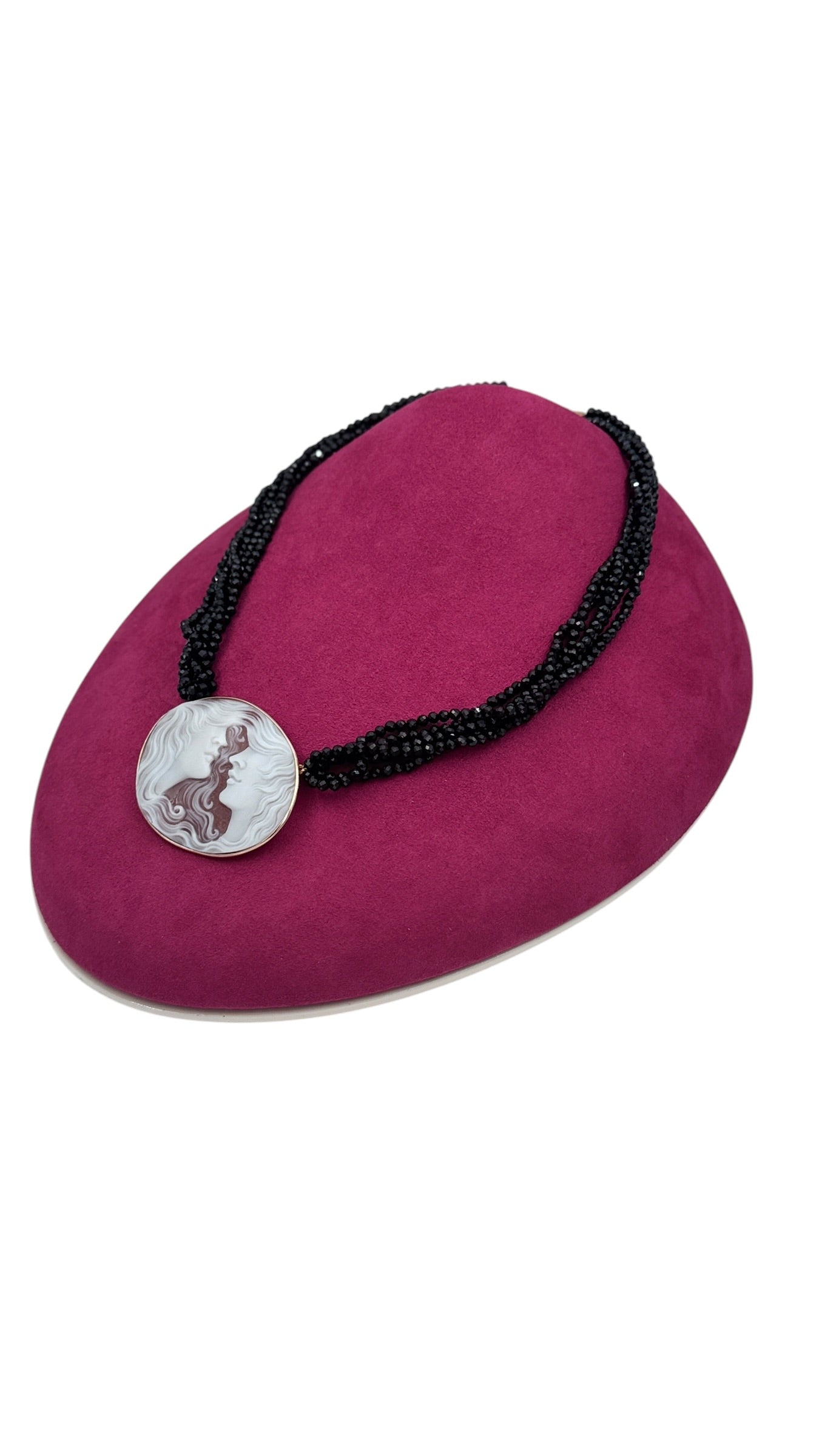 LUCEDEIMIEIOCCHI Choker multifilo in argento dorato, spinelli neri e cammeo naturale - LDMO 798 COL