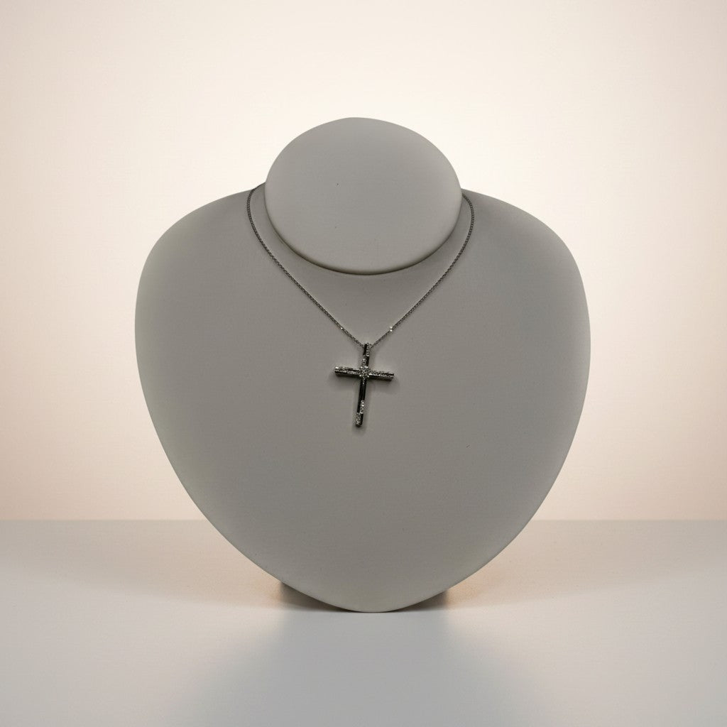 girocollo oro bianco croce e diamanti, 0.22ct - GBX39914