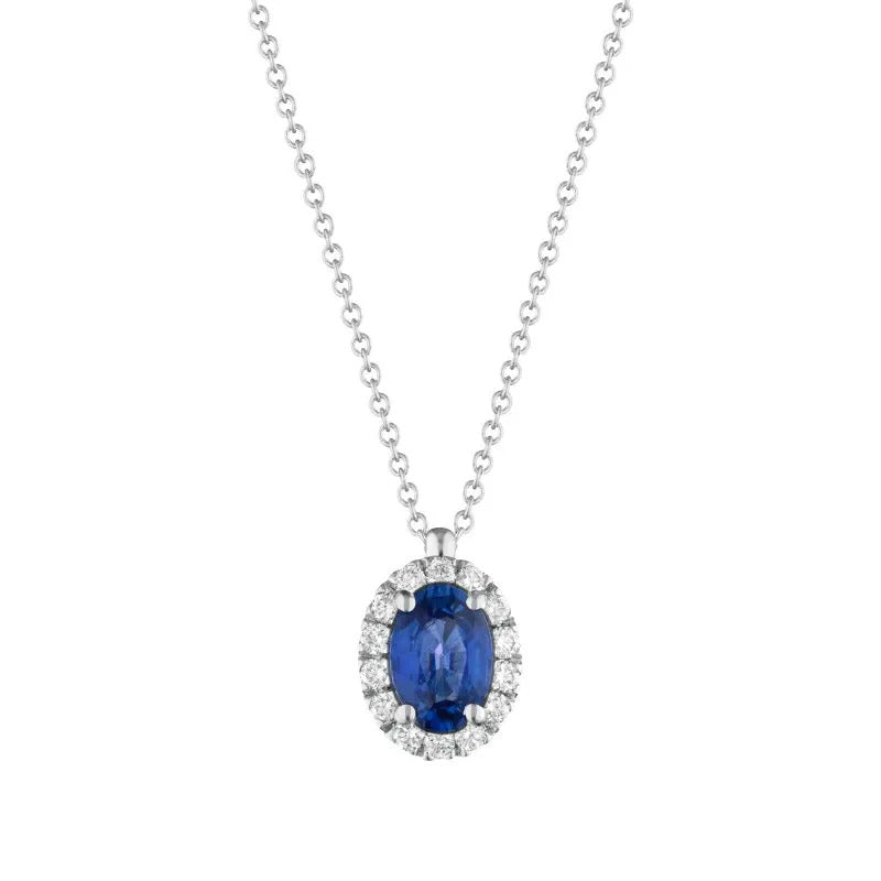 Necklace in white gold and sapphire, with diamond ring, 1.02ct of sapphires - 653C02MW
