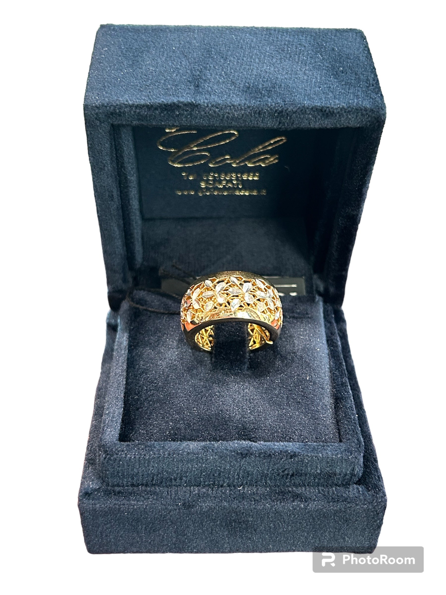 Golden silver band ring with zircons - AN 009G