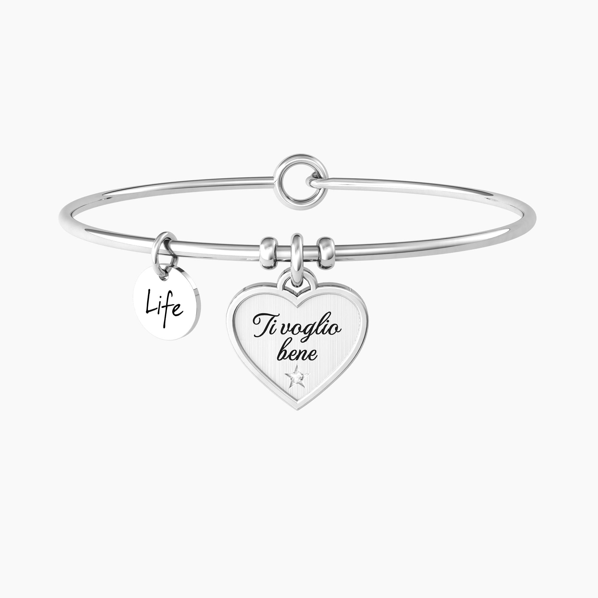 Rigid bracelet with pendant and phrase "I love you"
 HEART | I LOVE YOU - 732076