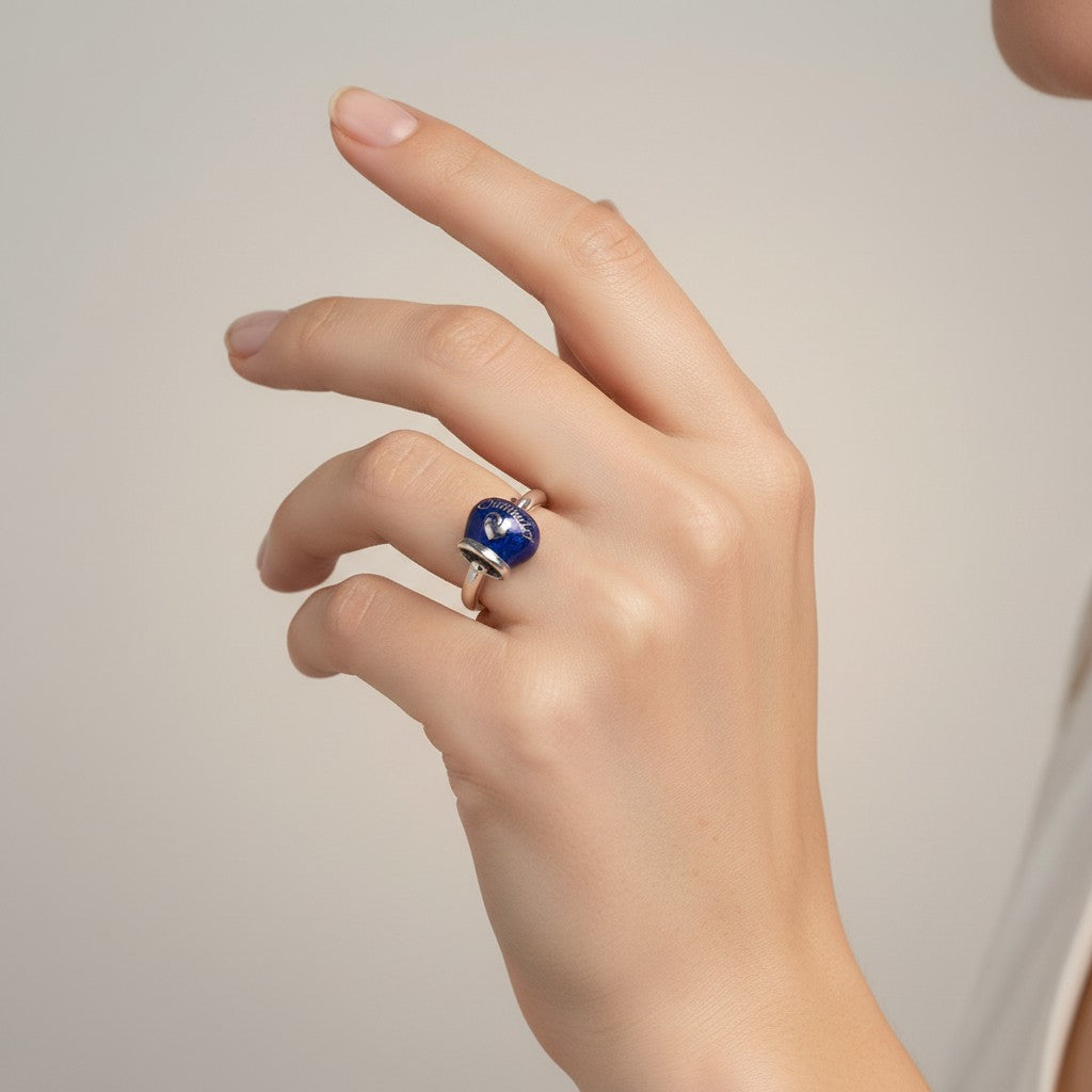 Anello Chantecler in argento e smalto blu perlato - 36386
