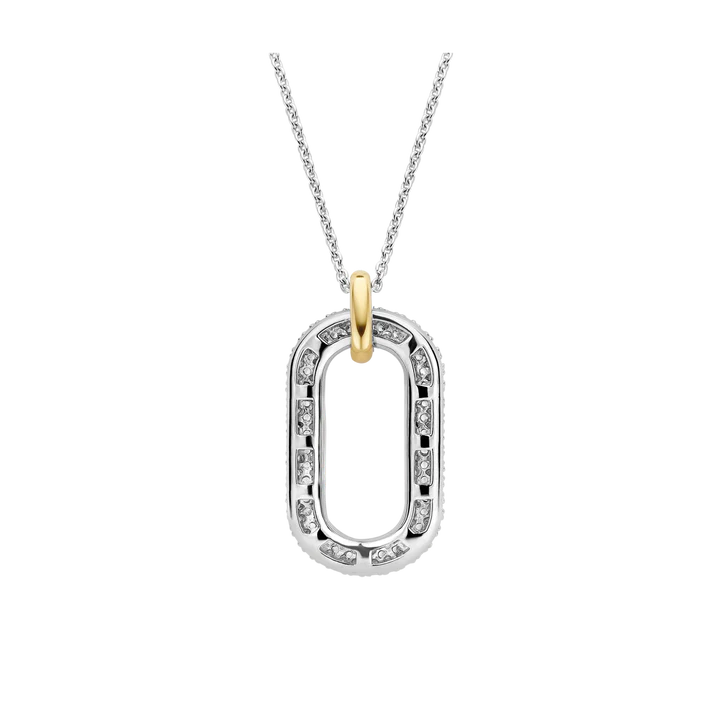 Silver chain with oval pendant and white sapphires - 3964ZY