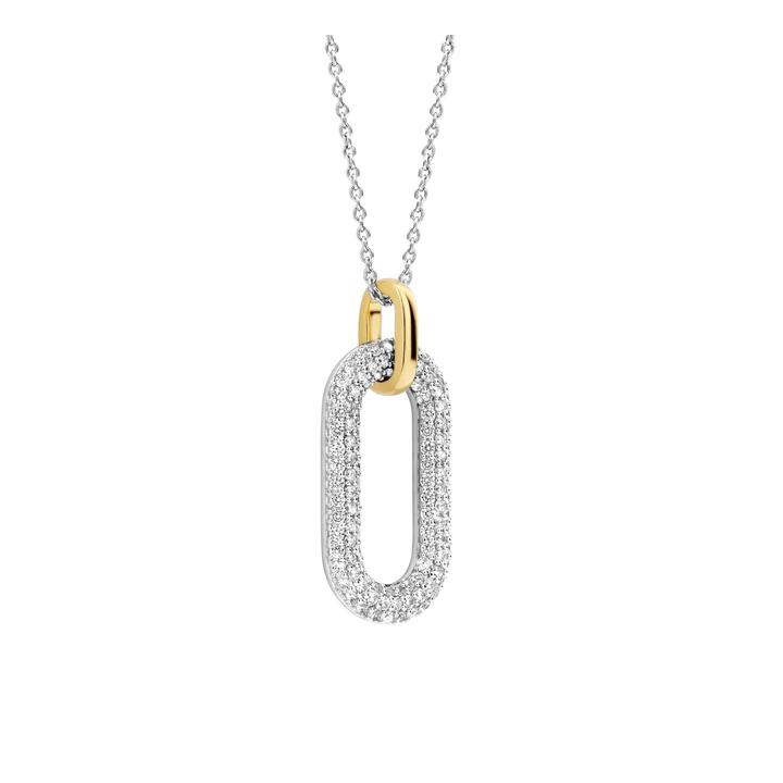 Silver chain with oval pendant and white sapphires - 3964ZY