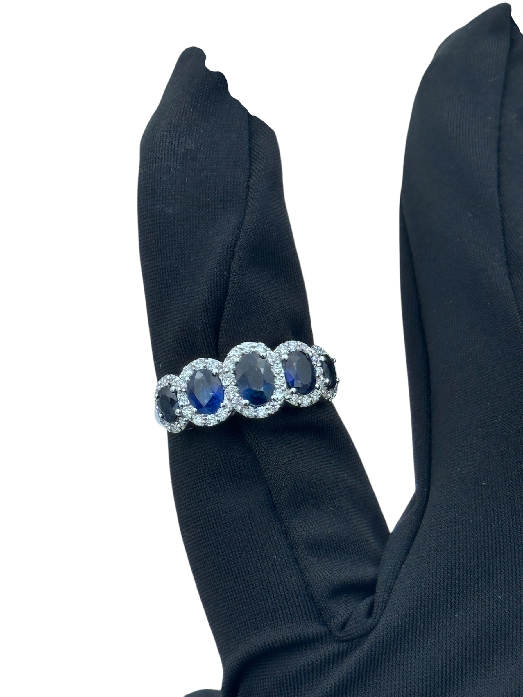 Diana - Veretta in oro bianco 18kt, diamanti e 5 zaffiri - AN D. 90-5B ZA