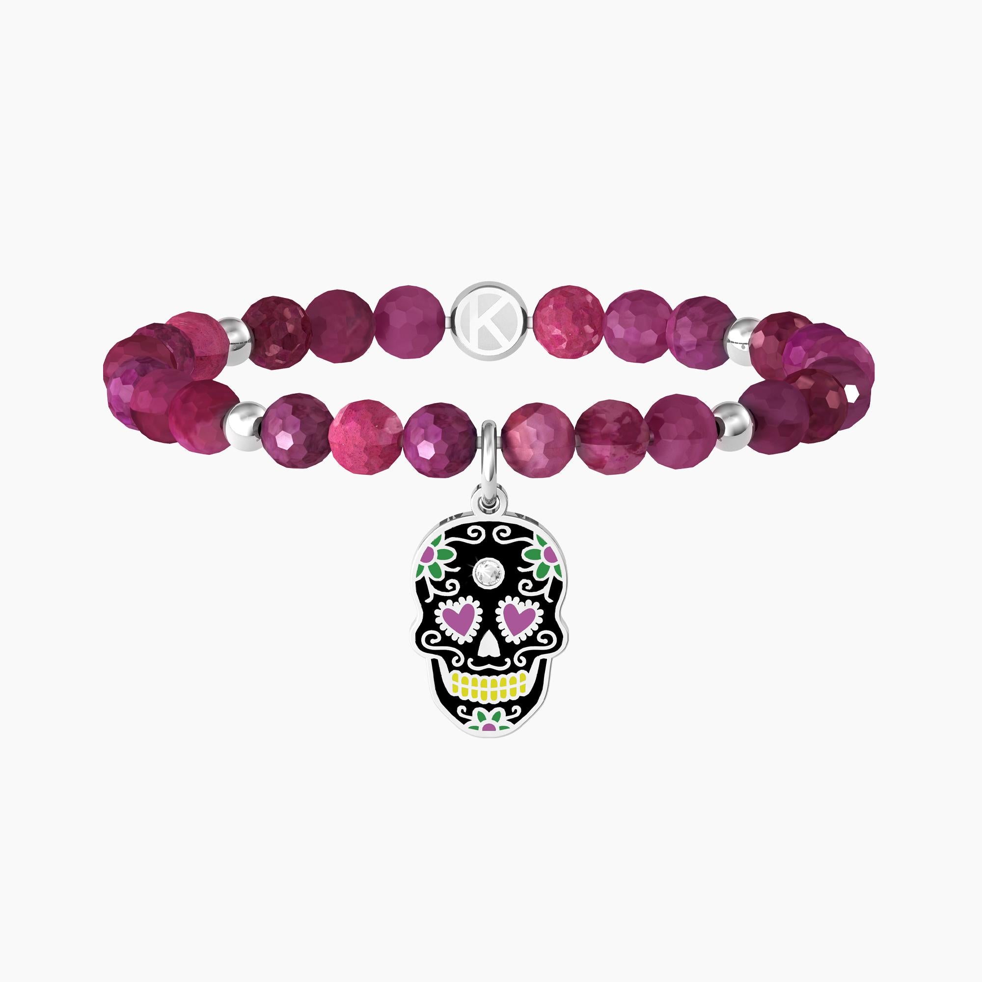 Fuchsia agate bracelet with skull
 MEXICAN SKULL | WITHOUT FEAR - 732105