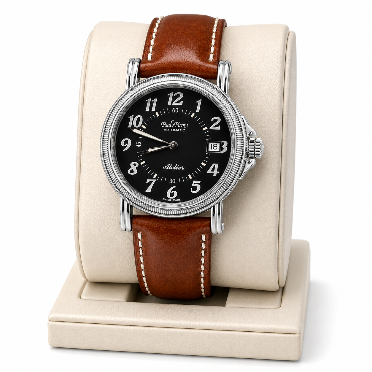 Orologio Paul Picot, colelzione Atelier - Automatico con datario — NOS con corredo originale, quadrante nero, 38mm - 4026F