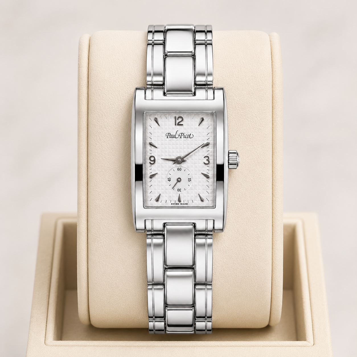 Orologio Paul Picot Brooklyn Lady Acciaio 32 x 19 mm — Quadrante bianco guilloché con piccoli secondi — Quarzo svizzero — NOS - 4033/BIANCO