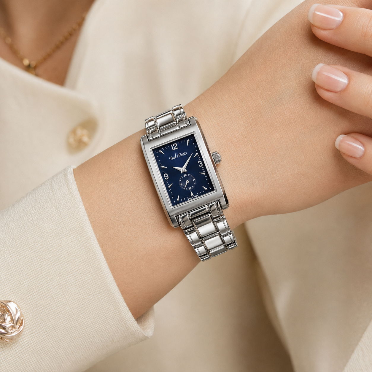 Orologio Paul Picot Brooklyn Lady Acciaio 32 x 19 mm — Quadrante blu notte con piccoli secondi — Quarzo svizzero — NOS - 4033/BLU