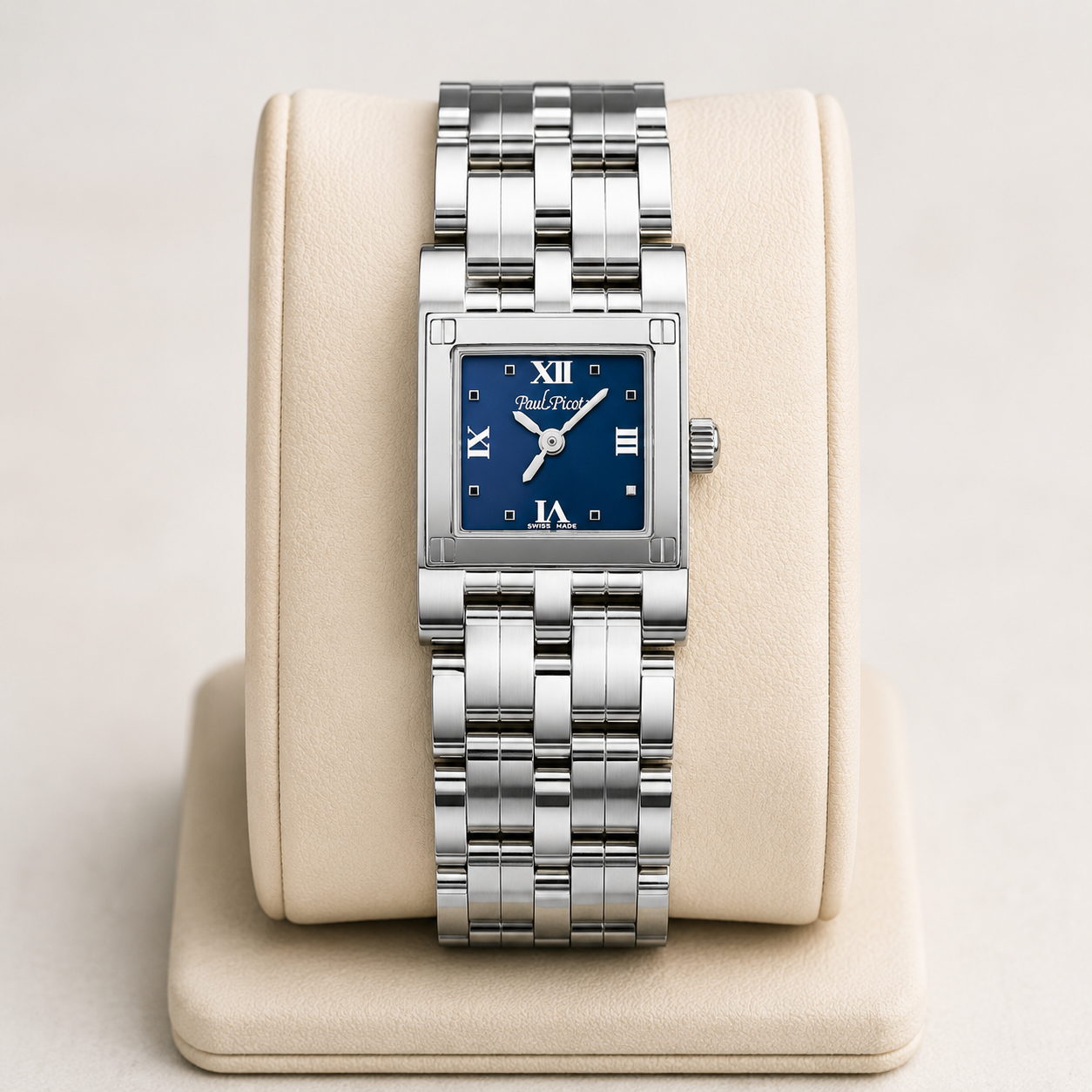 Orologio Paul Picot Cosmopolitan Lady — Quadrante blu con numeri romani — Quarzo svizzero — NOS, 22mm - 4088/B