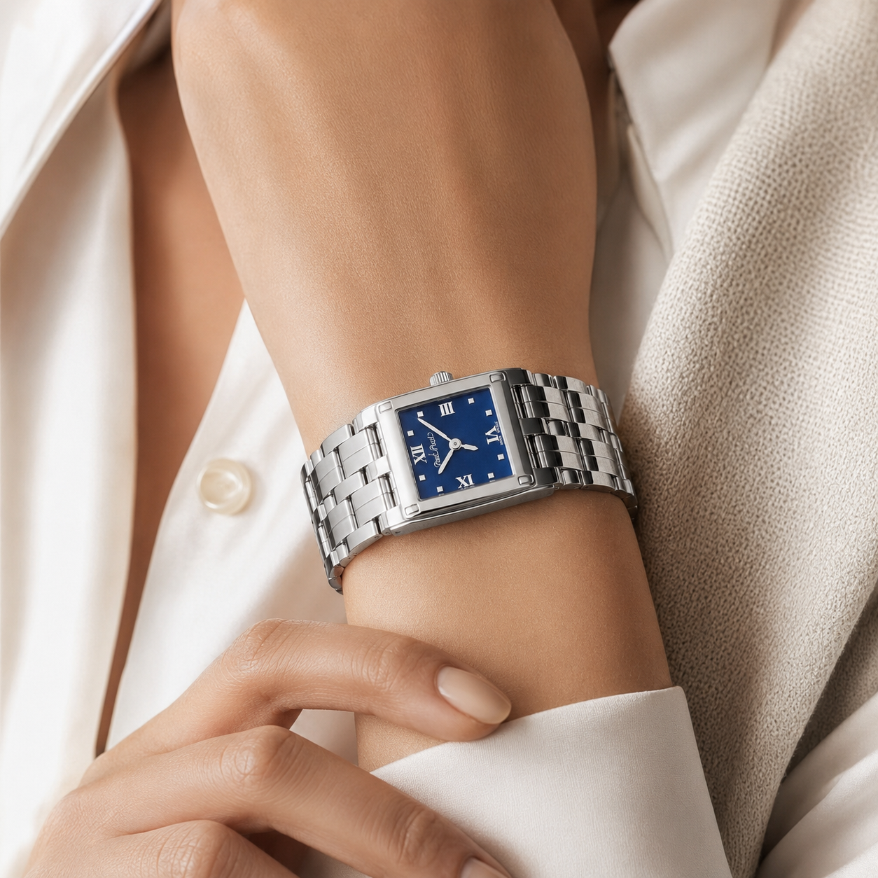 Orologio Paul Picot Cosmopolitan Lady — Quadrante blu con numeri romani — Quarzo svizzero — NOS, 22mm - 4088/B