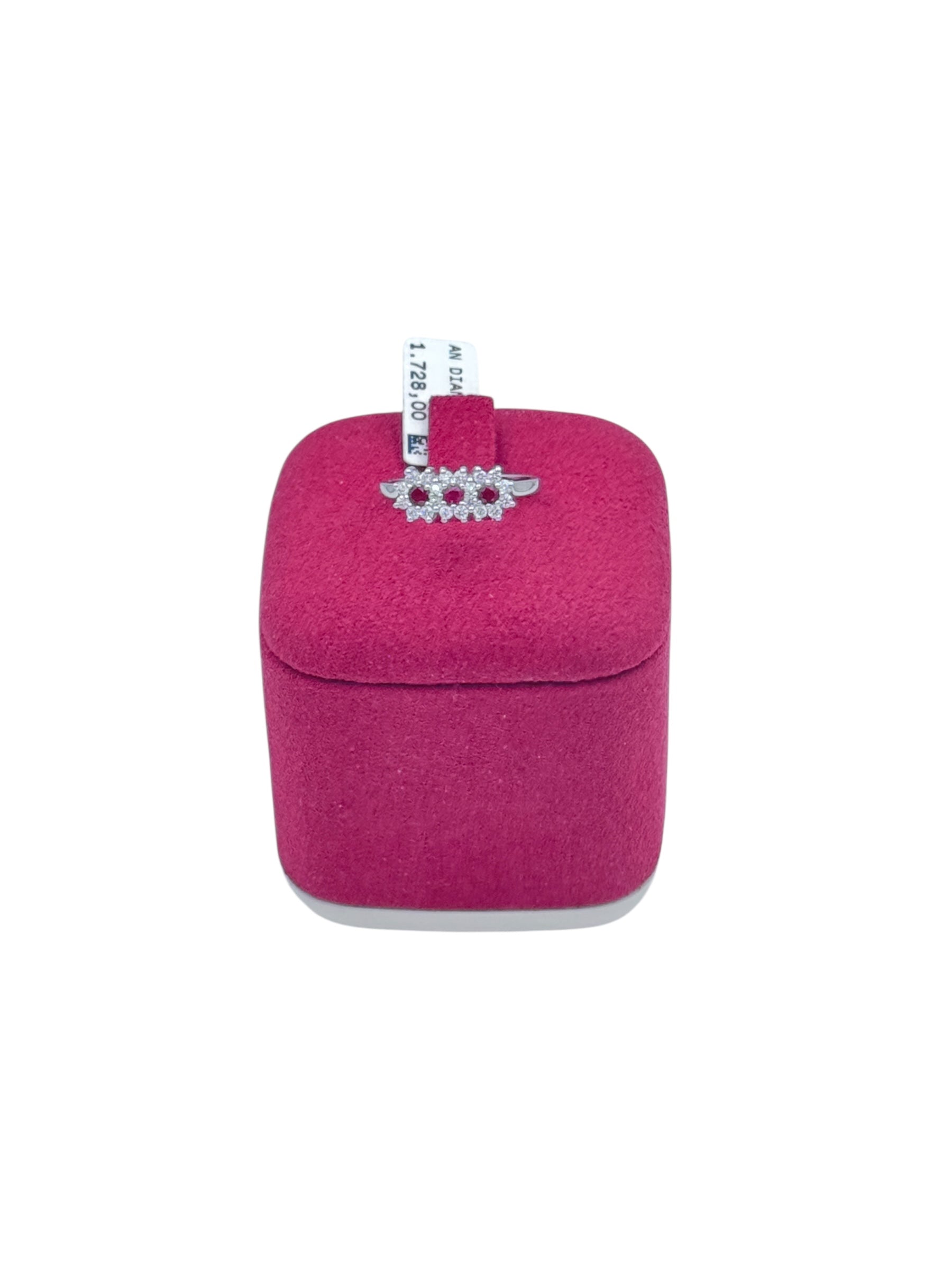 Diana - Anello Triogy in Oro Bianco 18kt, 3 Rubini e giro di diamanti - AN DIANA 30-3 RU