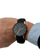 Daniel Wellington Uhr, Kautschukarmband, schwarzes Zifferblatt, roségoldfarbene Lünette, 40 mm – DW00100412