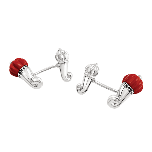 Gemelli Chantecler Corno piccoli in argento, color corallo - 44060