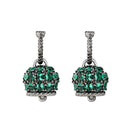 Orecchini Chantecler Campanella  medi con siamiti verde smeraldo su argento brunito e due diamanti - 44323