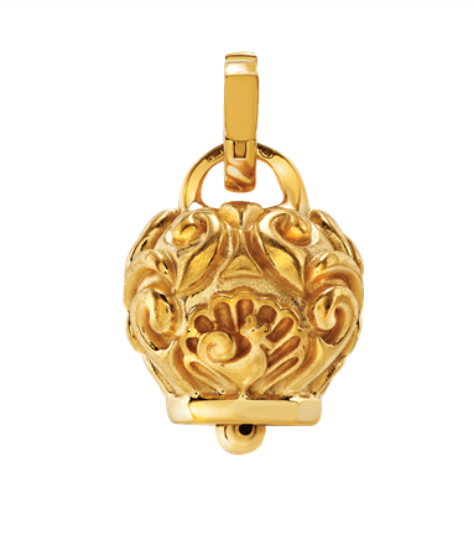 Ciondolo Chantecler Campanella grande, con volute barocche sbalzate a mano in argento dorato - 44355