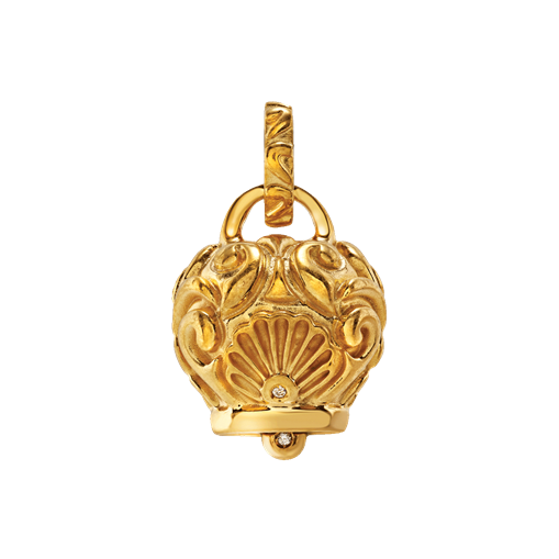 Ciondolo Chantecler Campanella grande, con volute barocche sbalzate a mano in argento dorato - 44355