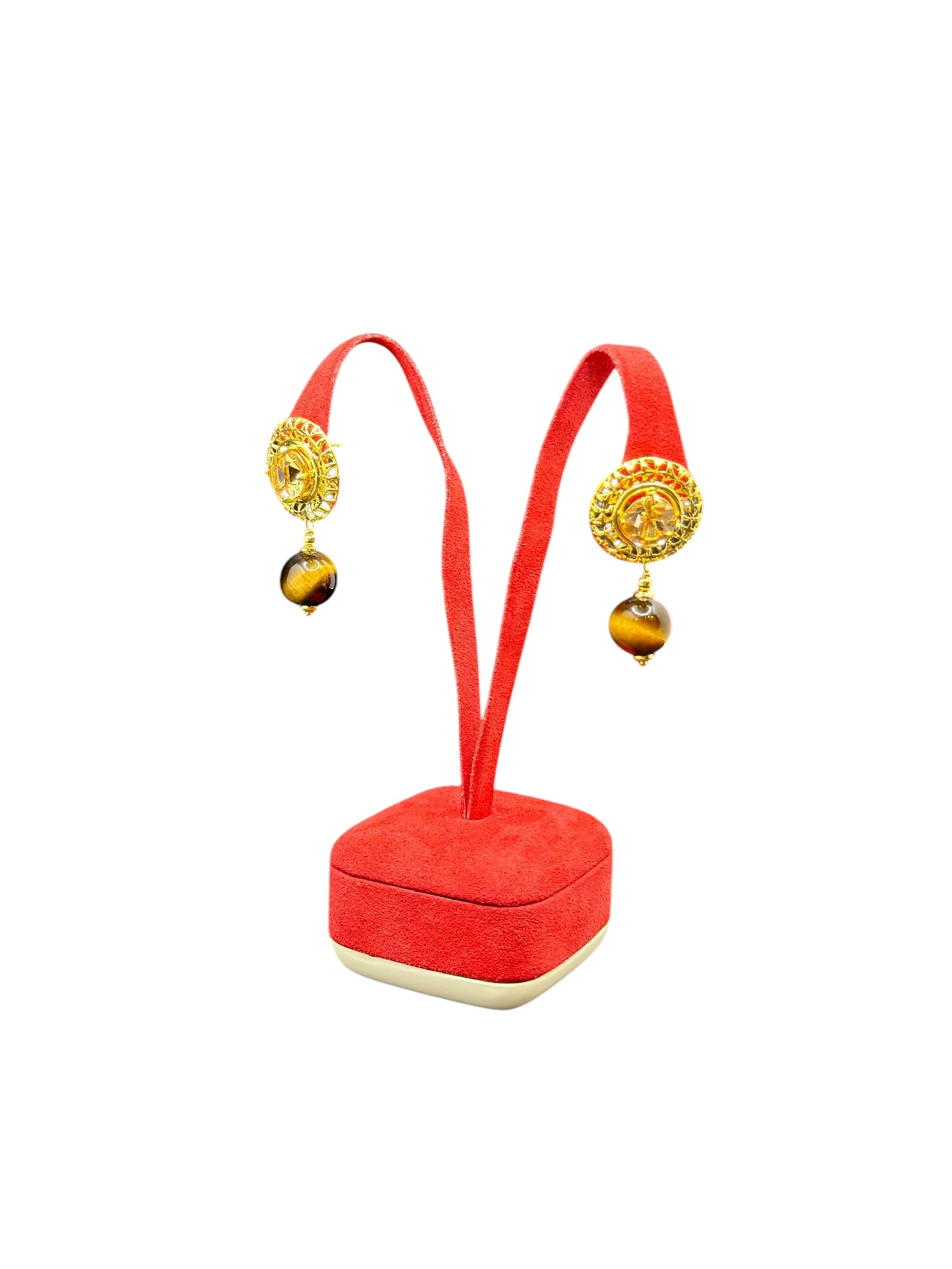 Orecchini pendenti in bronzo dorato con pietre color "savana" - SAVANA OR