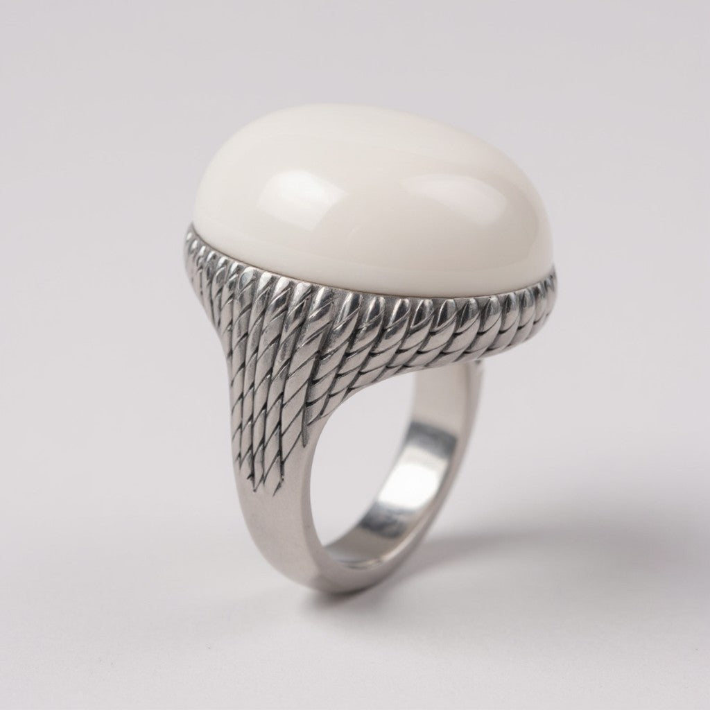Anello in argento Chantecler collezione Capriness  in argento e cabochon in marmo italiano "Acquabianca della Garfagnana" - 44699