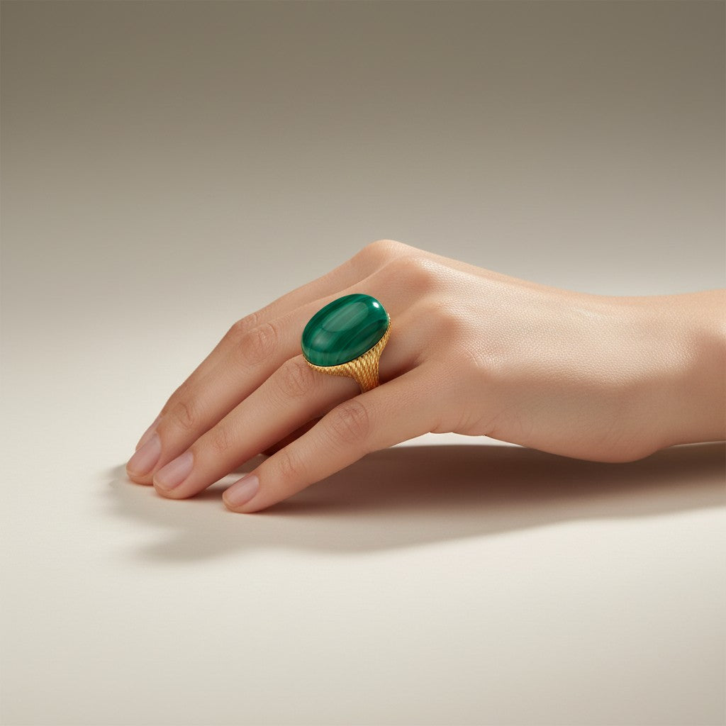 Anello in argento Chantecler collezione Capriness,  in vermeil e cabochon in malachite - 44700
