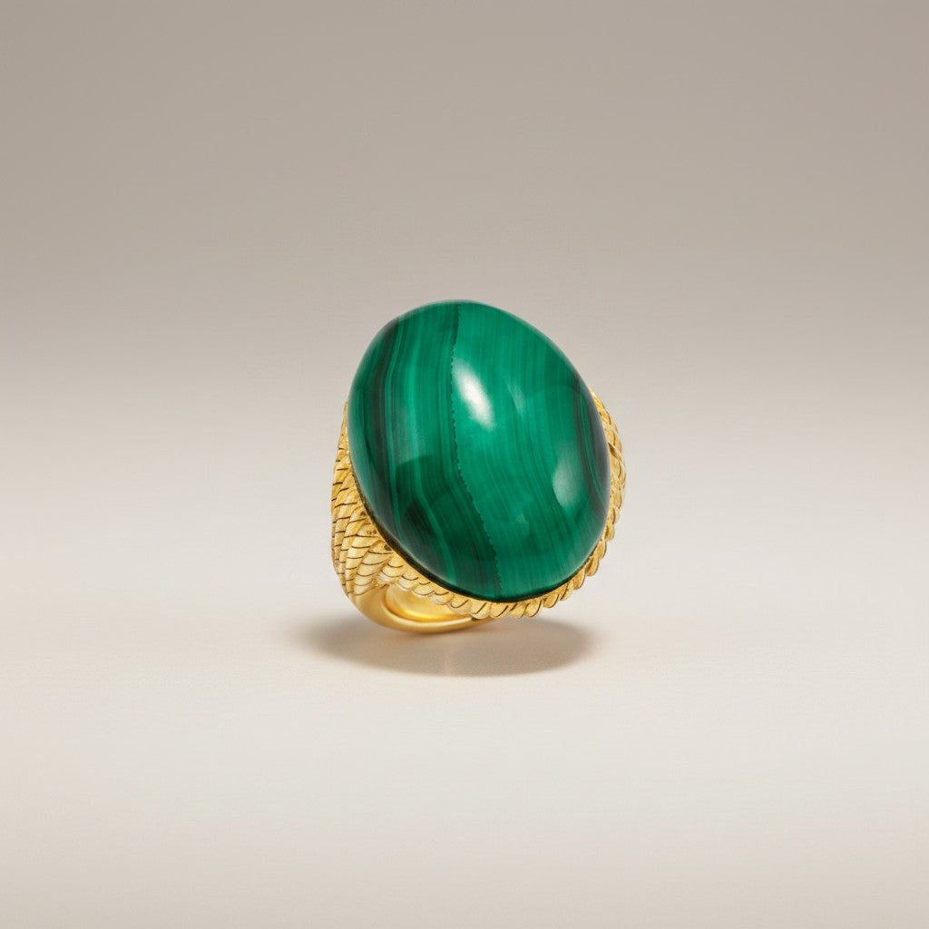 Anello in argento Chantecler collezione Capriness,  in vermeil e cabochon in malachite - 44700