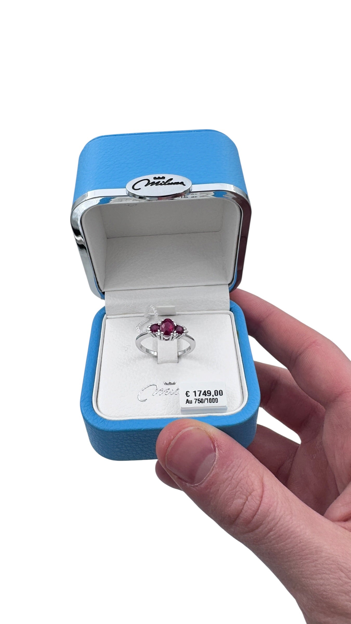 Anello trilogy Miluna in oro bianco 18kt, diamanti e 3 rubini - LID4177