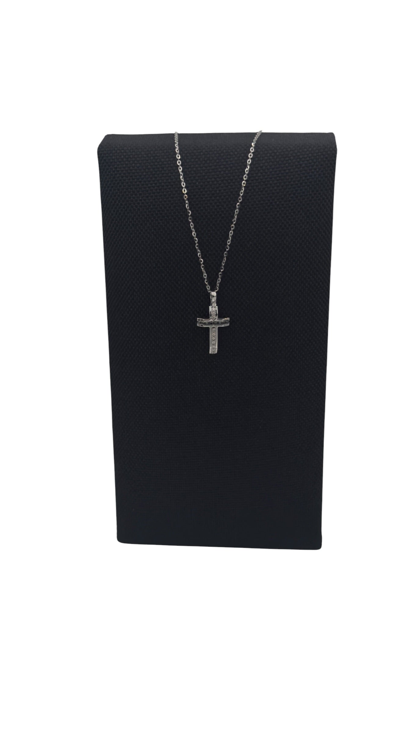 Collana Zancan croce in oro bianco 18kt, diamanti bianchi e diamanti neri - EC909B