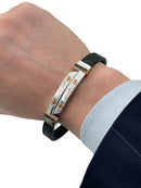 Bracciale Barakà in caucciu', acciaio, oro rosa 18kt e diamanti neri - BR263061